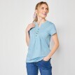 Koszulka z krótkimi rękawami i dekoltem zapinanym na guziki obszytym materiałem Madeira