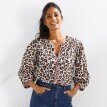 Blúzka s výšivkou a 3/4 rukávmi, leopardia potlač