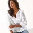 Bluzka w jednolitym kolorze z makramą i ażurowym haftem