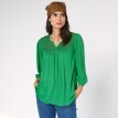 Bluzka z krepy w jednolitym kolorze z makramą i rękawami 3/4