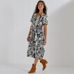 Midi šaty na zapínanie s etno potlačou