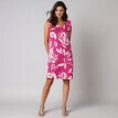 Krótka sukienka z dekoltem w serek i nadrukiem liści