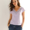 Пряма футболка з V-подібним вирізом макраме, бавовна-льон