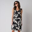 Krótka sukienka z dekoltem w serek i nadrukiem liści