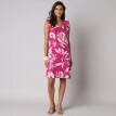 Krótka sukienka z dekoltem w serek i nadrukiem liści