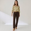 Крепова блузка з макраме та рукавами 3/4, з принтом