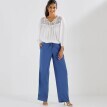 Pantaloni 7/8 de culoare uni cu talie elastică