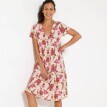 Krótka sukienka z krepy z dekoltem w serek i kwiatowym nadrukiem