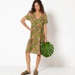 Krótka sukienka z krepy z dekoltem w serek i kwiatowym nadrukiem