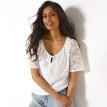 Koszulka z koronkowymi rękawami i wiązaniem przy dekolcie