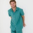 Propínací košile z bavlny-lnu, s krátkými rukávy