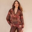 Halenka se stojáčkem a nabíranými rukávy, voál s patchwork potiskem