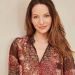 Halenka se stojáčkem a nabíranými rukávy, voál s patchwork potiskem