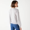 Sweter z ażurowymi paskami na rękawach i falistym wykończeniem