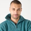 Pulover cu guler înalt și fermoar, tricot neted cu 30% lână