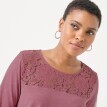 Tricou cu decolteu rotund, mâneci lungi și dantelă