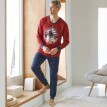Pijamale cu imprimeu și decolteu în V și pantaloni