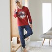 Pijamale cu imprimeu și decolteu în V și pantaloni
