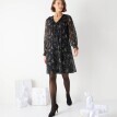 Rochie scurtă bicoloră cu pliuri și imprimeu uni cu frunze
