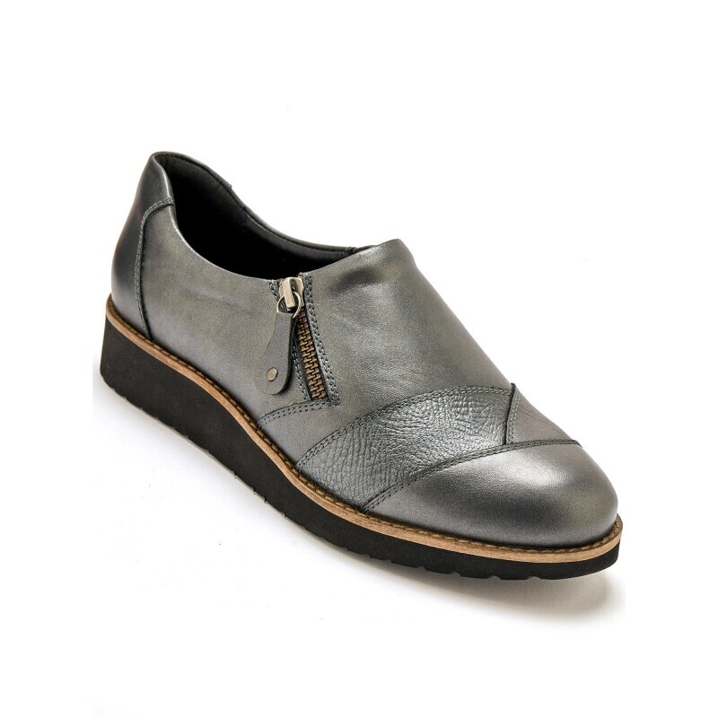     Kožené pohodlné boty na klínové podrážce, černé