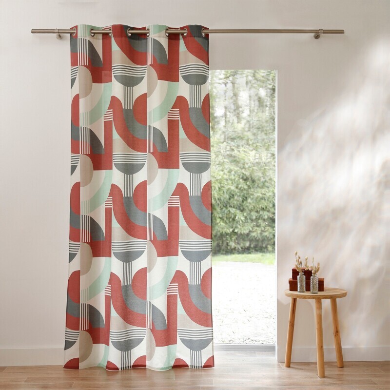    Závěs s geometrickým potiskem Art Déco, zakončení očky