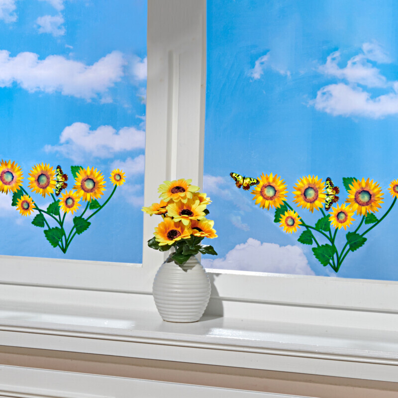 Tablou în 2 părți pentru fereastră "Floarea-soarelui și fluturi"