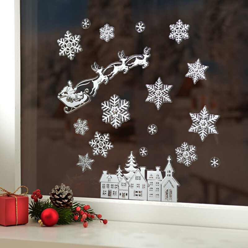Obrázok na okná "Santa na saniach ťahaných soby"
