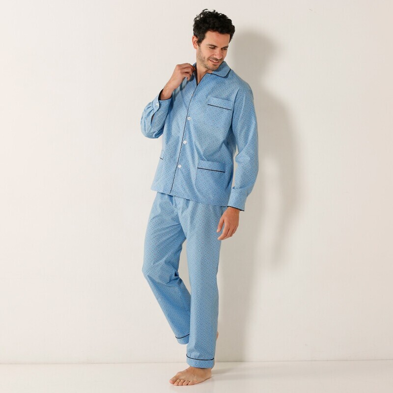 Pijamale clasice imprimate, din poplin de bumbac