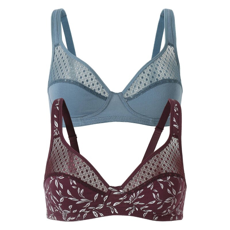 Set de 2 sutiene Tropea by Confidence Lingerie®, culoare uni + imprimeu frunze, fără armătură