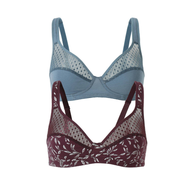 Set de 2 sutiene Tropea by Confidence Lingerie®, culoare uni + imprimeu frunze, fără armătură