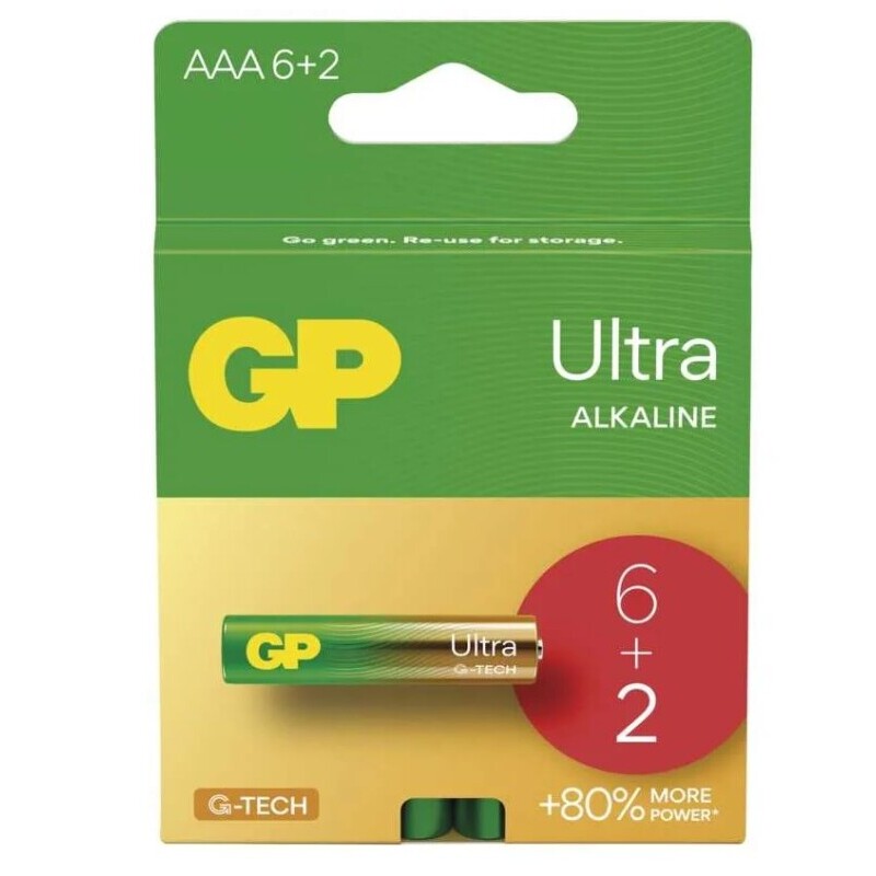 GP alkalická baterie ULTRA AAA, 8 ks