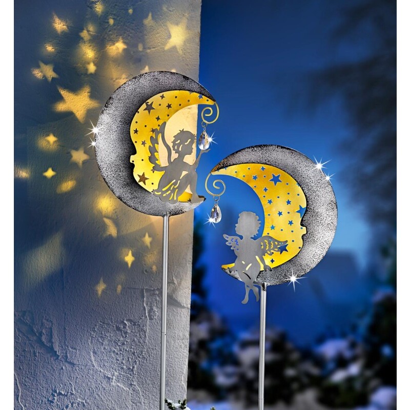LED zahradní zápichy Andělé na měsíci, sada 2 ks