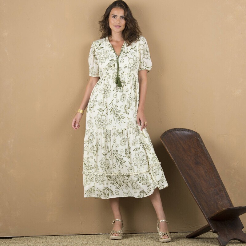 Rochie midi Crepon cu imprimeu floral