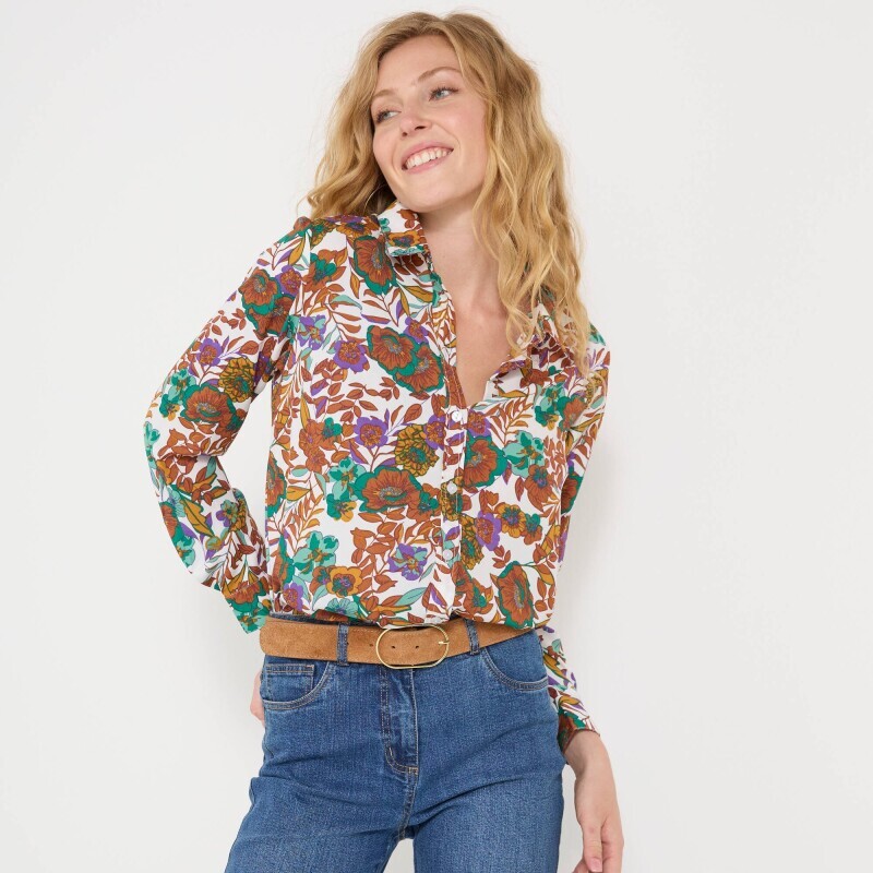 Košile na knoflíčky s potiskem květin, recyklovaný polyester