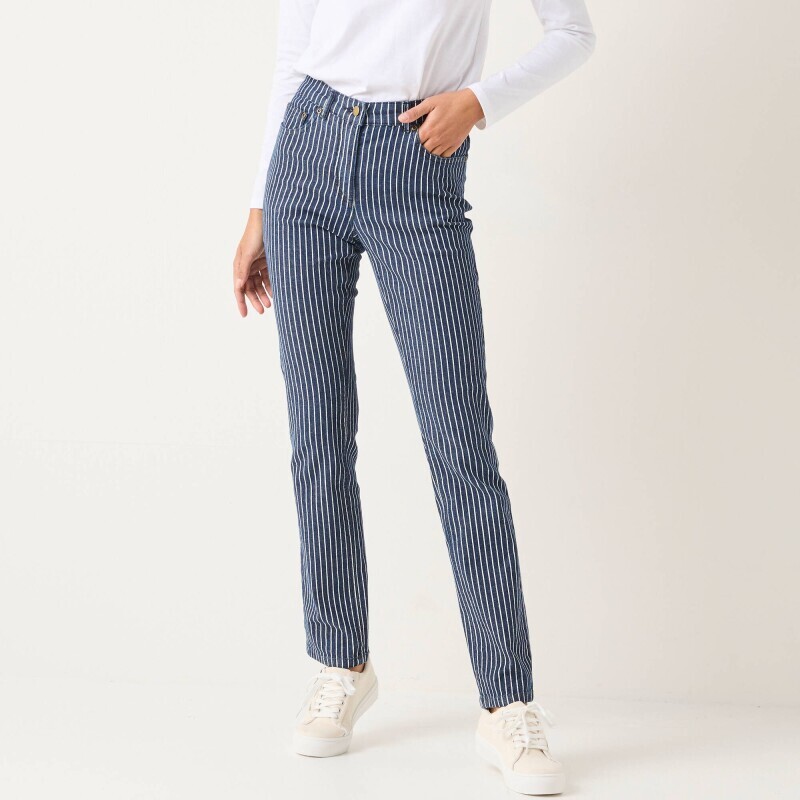 Úzké dlouhé kalhoty, pruhovaný denim