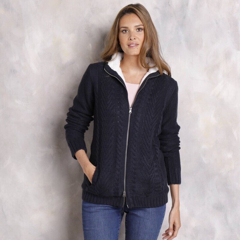 Svetr na zip s copánkovým vzorem a hebkou podšívkou