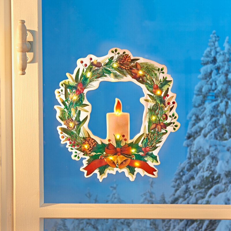 LED kép ablakra karácsonyi koszorú