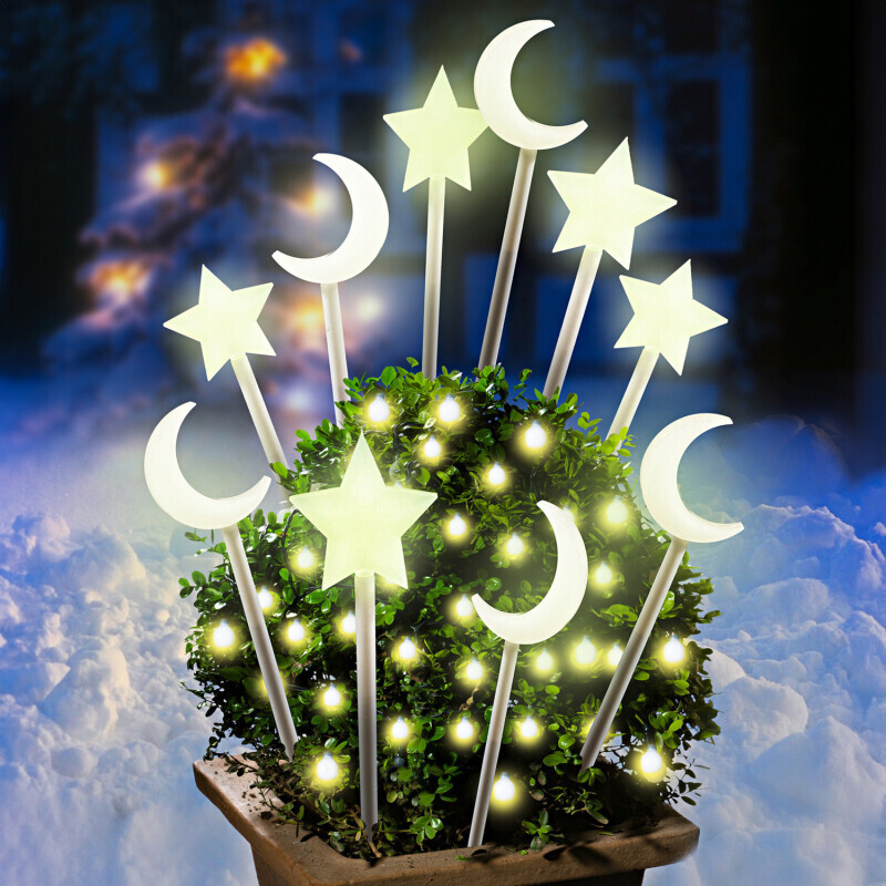 10 db világító, leszúrható dísz Hold & csillag