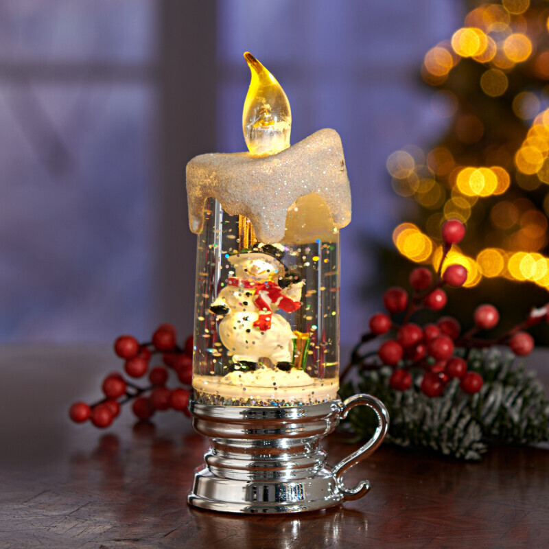 Trblietavá LED sviečka Snehuliak