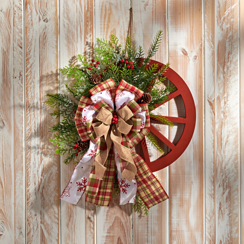 Koleso s kvetinovou výzdobou a mašľou