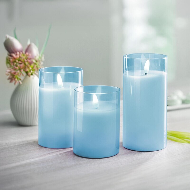 LED svíčky ve skle, sada 3 ks