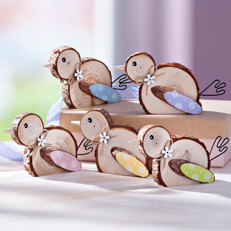 Dřevěná dekorace Ptáček, sada 5 ks