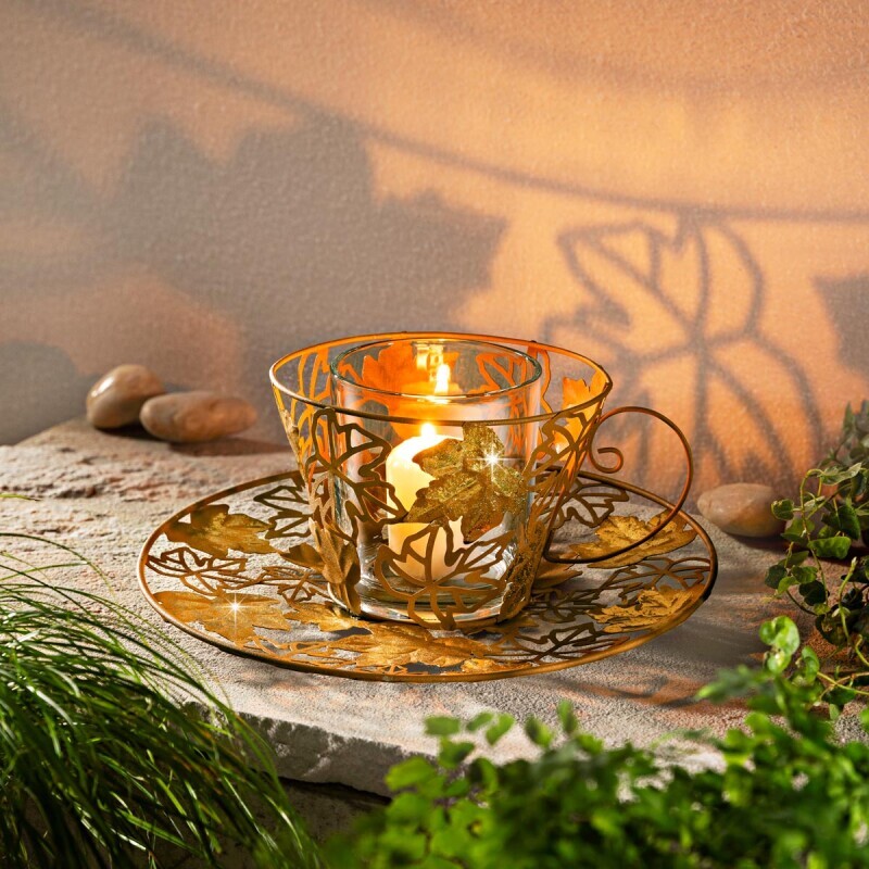 Kovový svícen Šálek - Podzimní listí