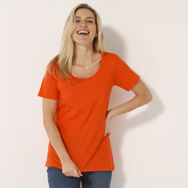 Jednokolorowa koszulka z okrągłym dekoltem, bawełna organiczna