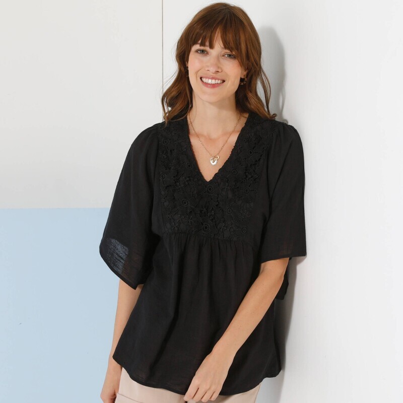 Tunika z koronką i szerokimi rękawami 3/4