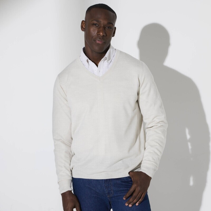 Pulovr s výstřihem do V, 100% akryl