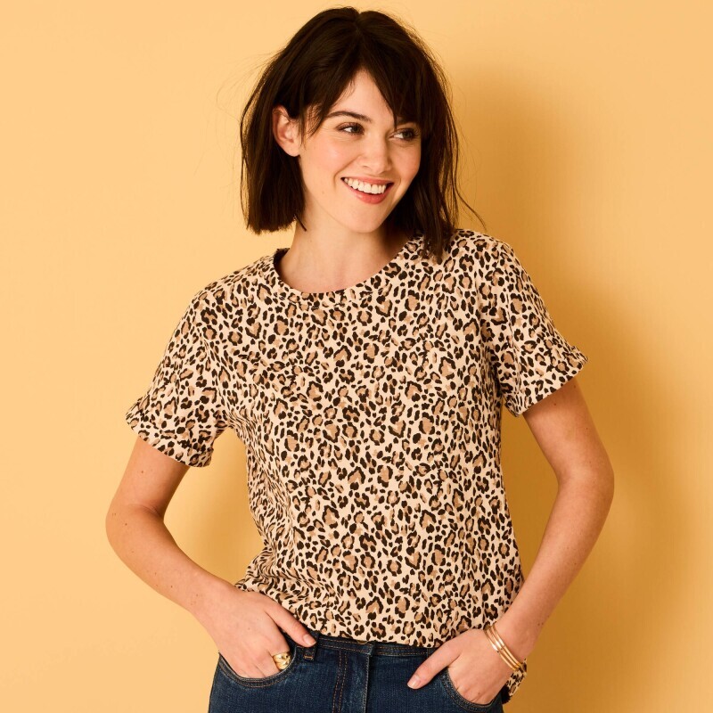 Футболка з круглою горловиною і коротким рукавом, з тваринним принтом