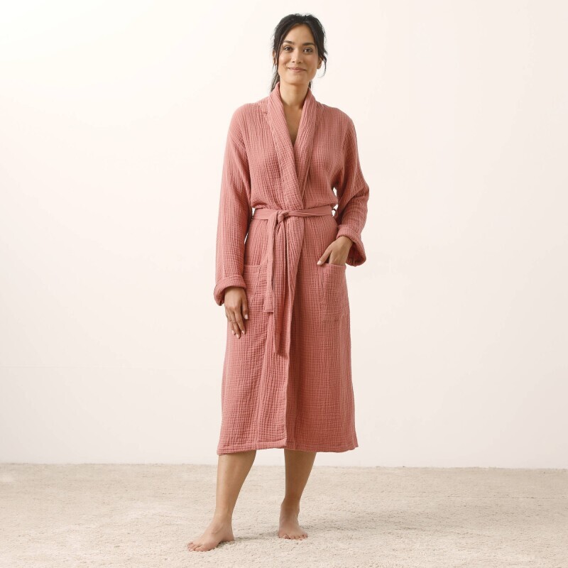 Szlafrok w jednolitym kolorze, wykonany z potrójnej gazy bawełnianej