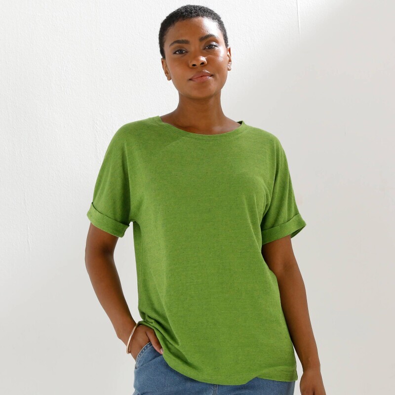 Tričko s prímesou ľanu a okrúhlym výstrihom