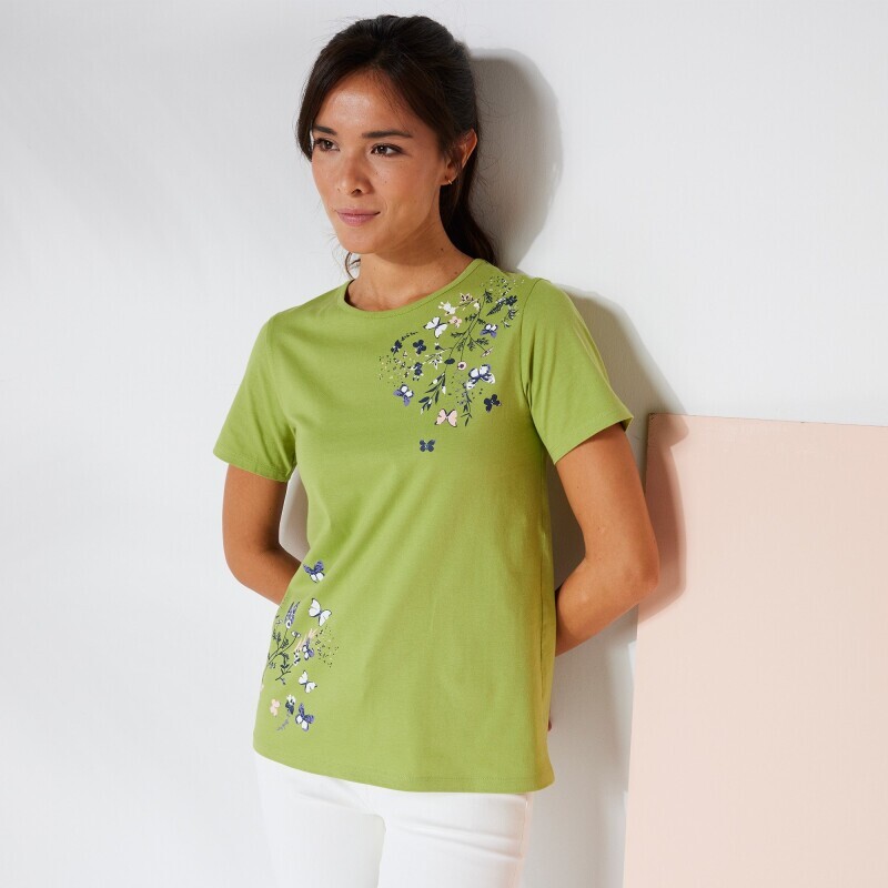 Tričko s motýlími rukávmi a potlačou